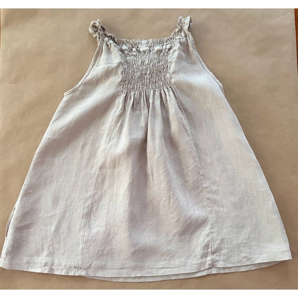 Piazza Roma Womens Linen Smocked Ruffle Top Beige XS Italy Lagenlook Minimalist - Picture 4 of 7